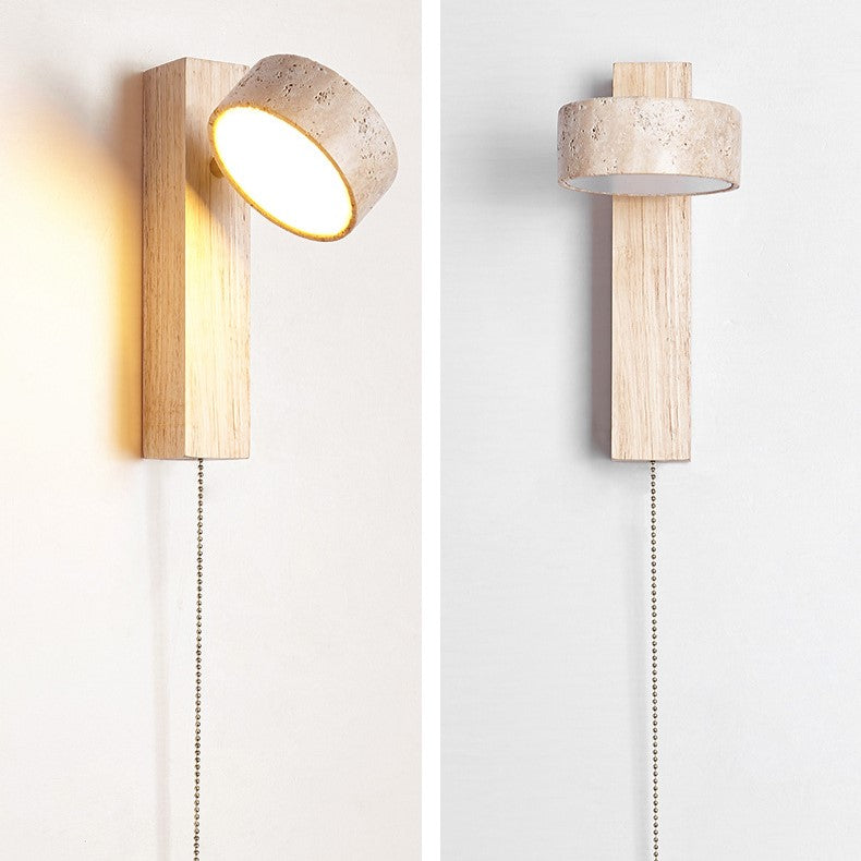 Travertine Wood Bedside Wall Lamp