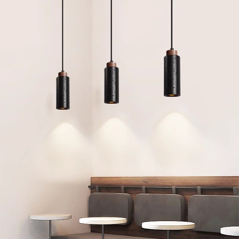 Black Travertine Tube Pendant Lamp