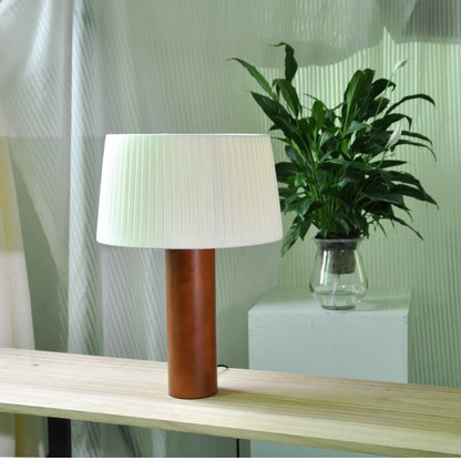 Solid Wood Vintage Fabric Lampshade LED Table Lamp