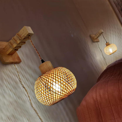 Retro LED Hand-Woven Bamboo Wall Lamp