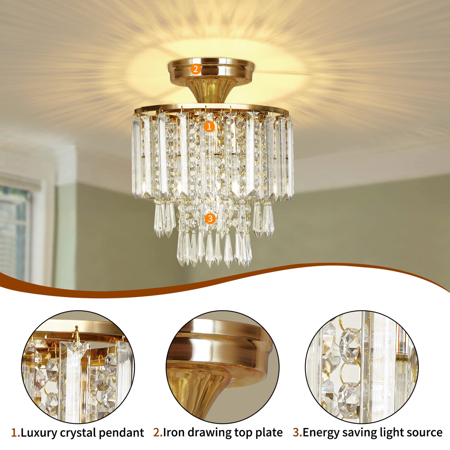 Crystal Pendant Tassel Round Three-Layer Ceiling Lamp