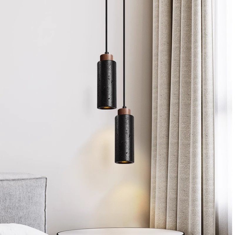 Black Travertine Tube Pendant Lamp