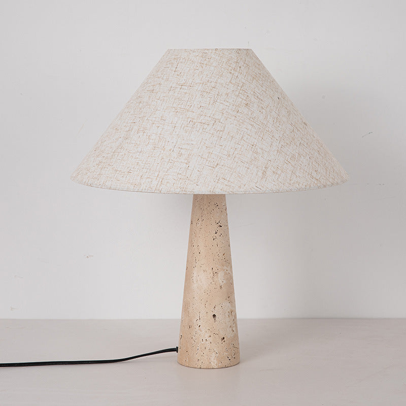 Modern Fabric Lampshade Travertine Stone Table Lamp