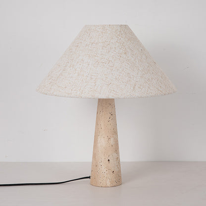 Modern Fabric Lampshade Travertine Stone Table Lamp