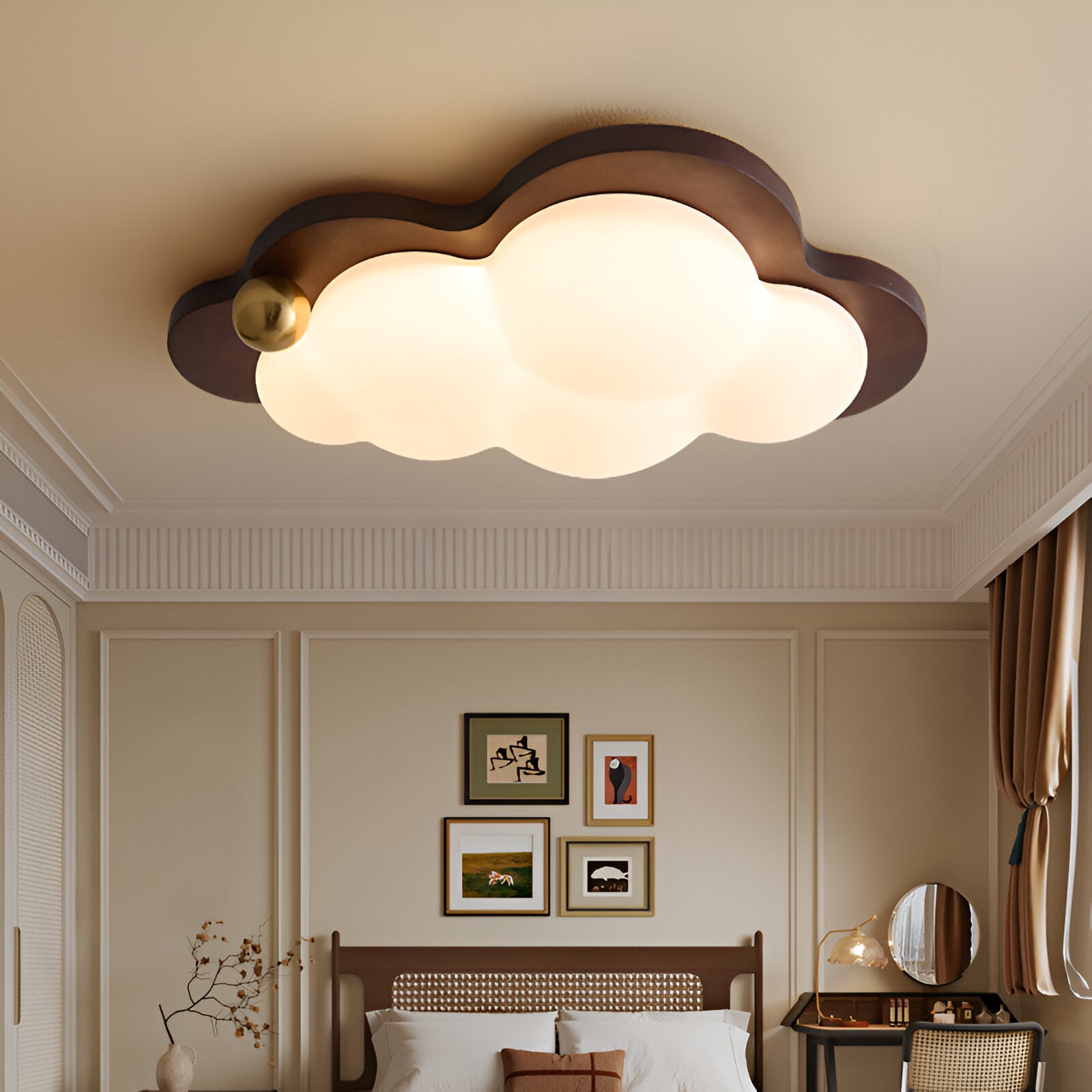 Lumière de plafond en bois crème rétro nuage rêveur