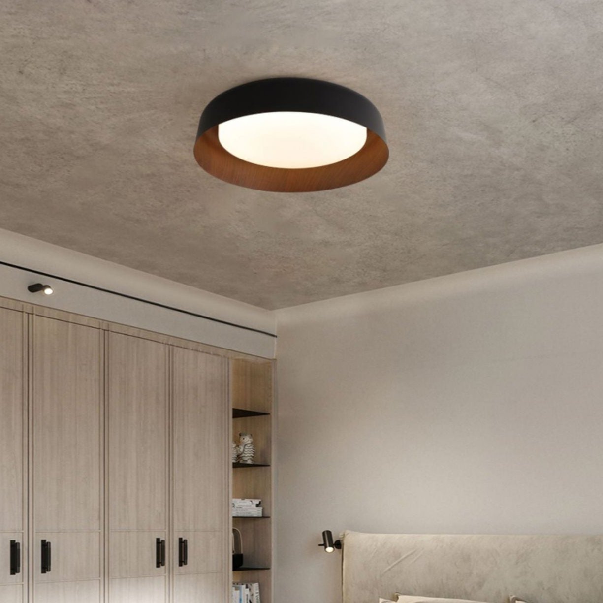 Lampe de plafond ronde en bois au style Wabi-Sabi