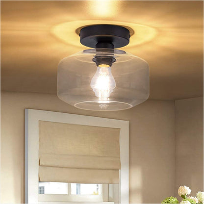 Retro-Style Metal Base Glass Ceiling Lamp