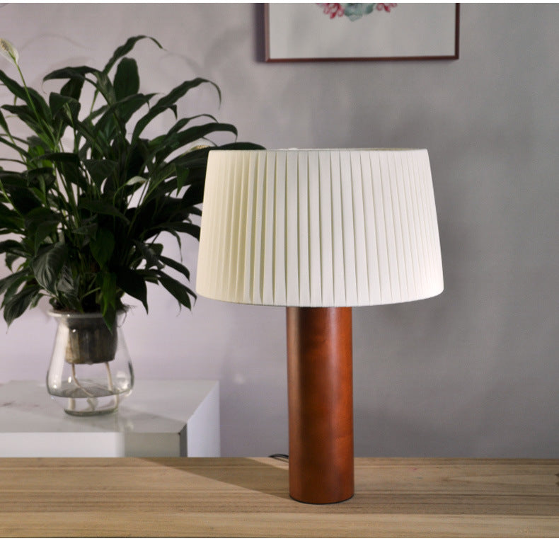 Solid Wood Vintage Fabric Lampshade LED Table Lamp