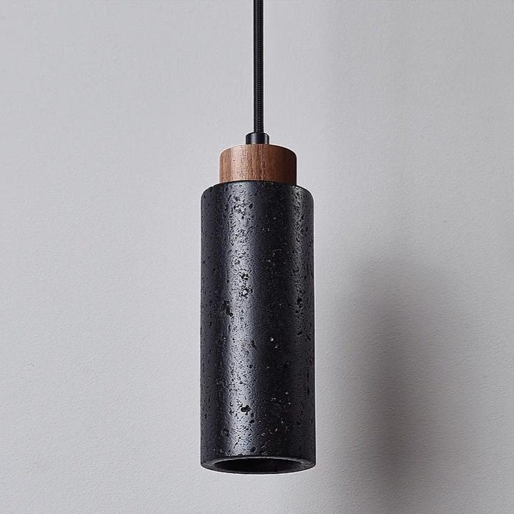 Black Travertine Tube Pendant Lamp