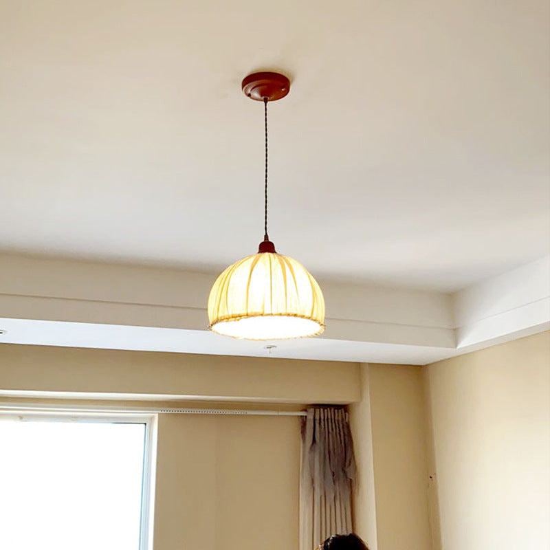 Tally Wood Japandi Linen Pendant Light