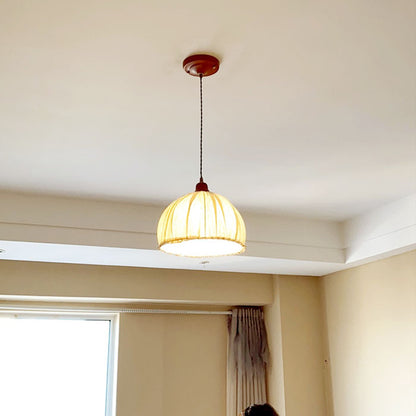 Tally Wood Japandi Linen Pendant Light