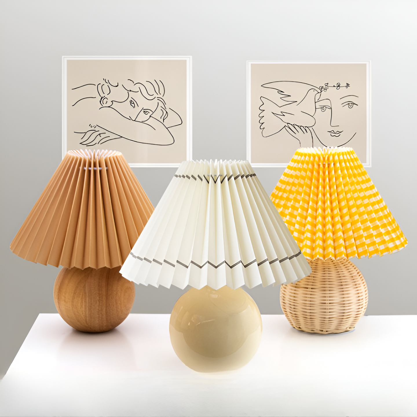 Modern Ceramic Retro Pleated Cone Shape Table Lamp