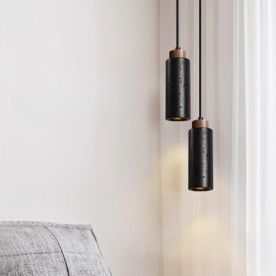 Black Travertine Tube Pendant Lamp