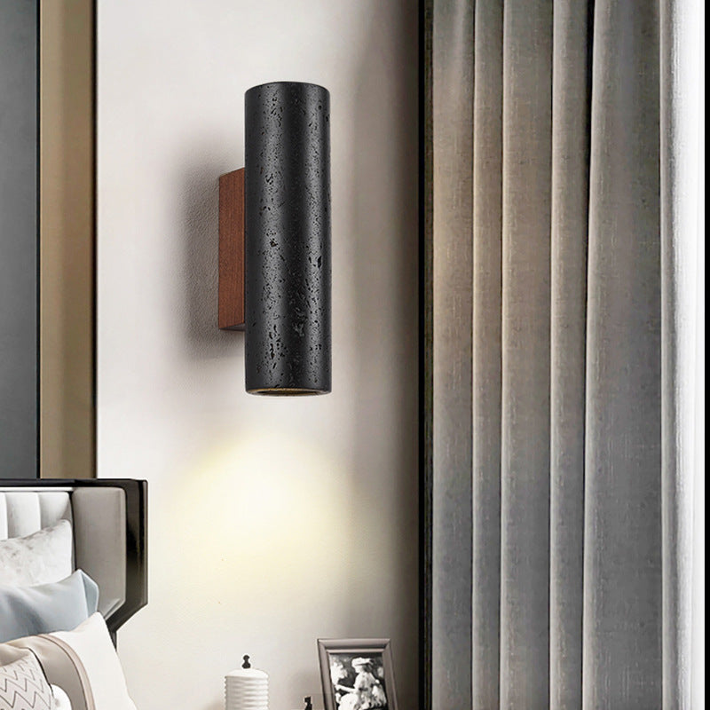 Minimalist Black Travertine Tube Wall Lamp