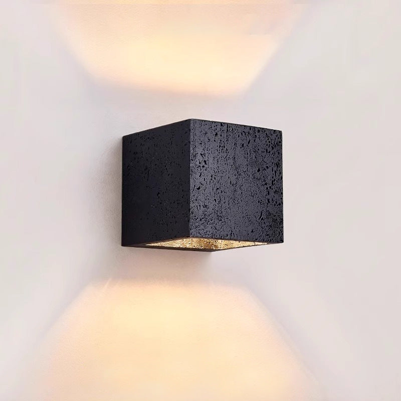 Lume Minimalist Stone Travertine Cube Wall Light