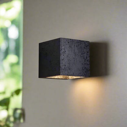 Lume Minimalist Stone Travertine Cube Wall Light