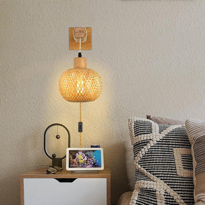 Lampe murale en bambou tissée à la main LED rétro