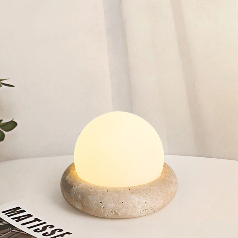 Mini Maga Cream Style Travertine Table Lamp