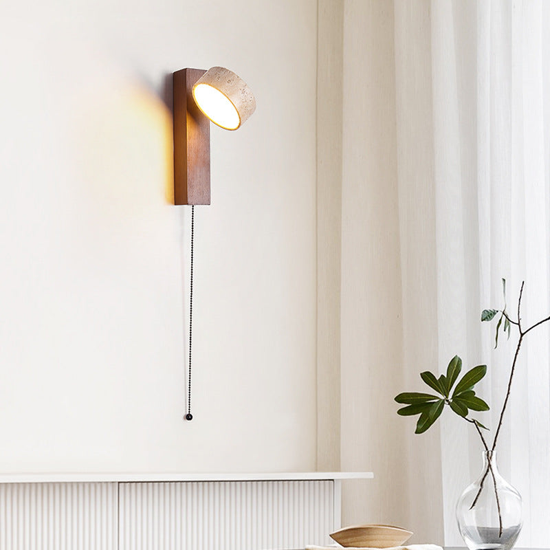 Lampe de chevet murale en bois travertin crème