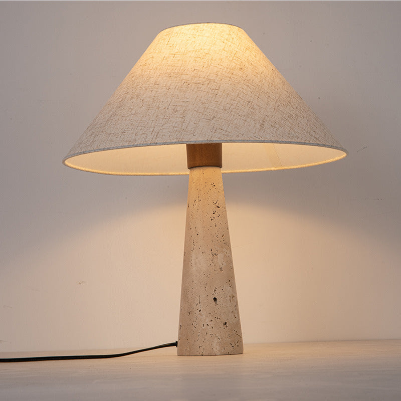 Modern Fabric Lampshade Travertine Stone Table Lamp