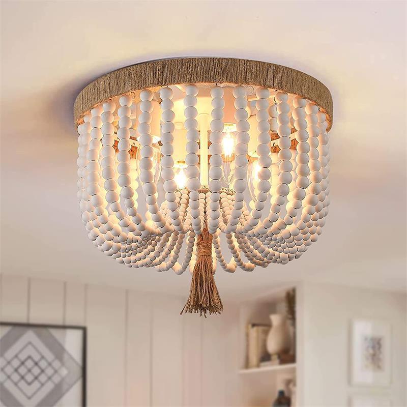 Isla Beaded Bowl Bohemian Wood Ceiling Light