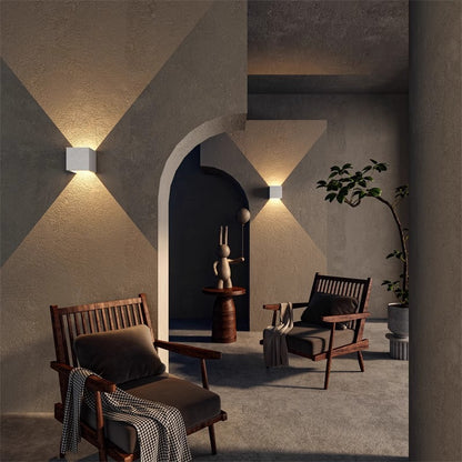 Lume Minimalist Stone Travertine Cube Wall Light