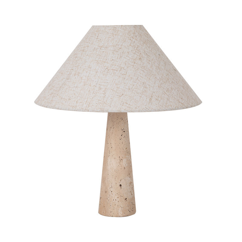 Modern Fabric Lampshade Travertine Stone Table Lamp