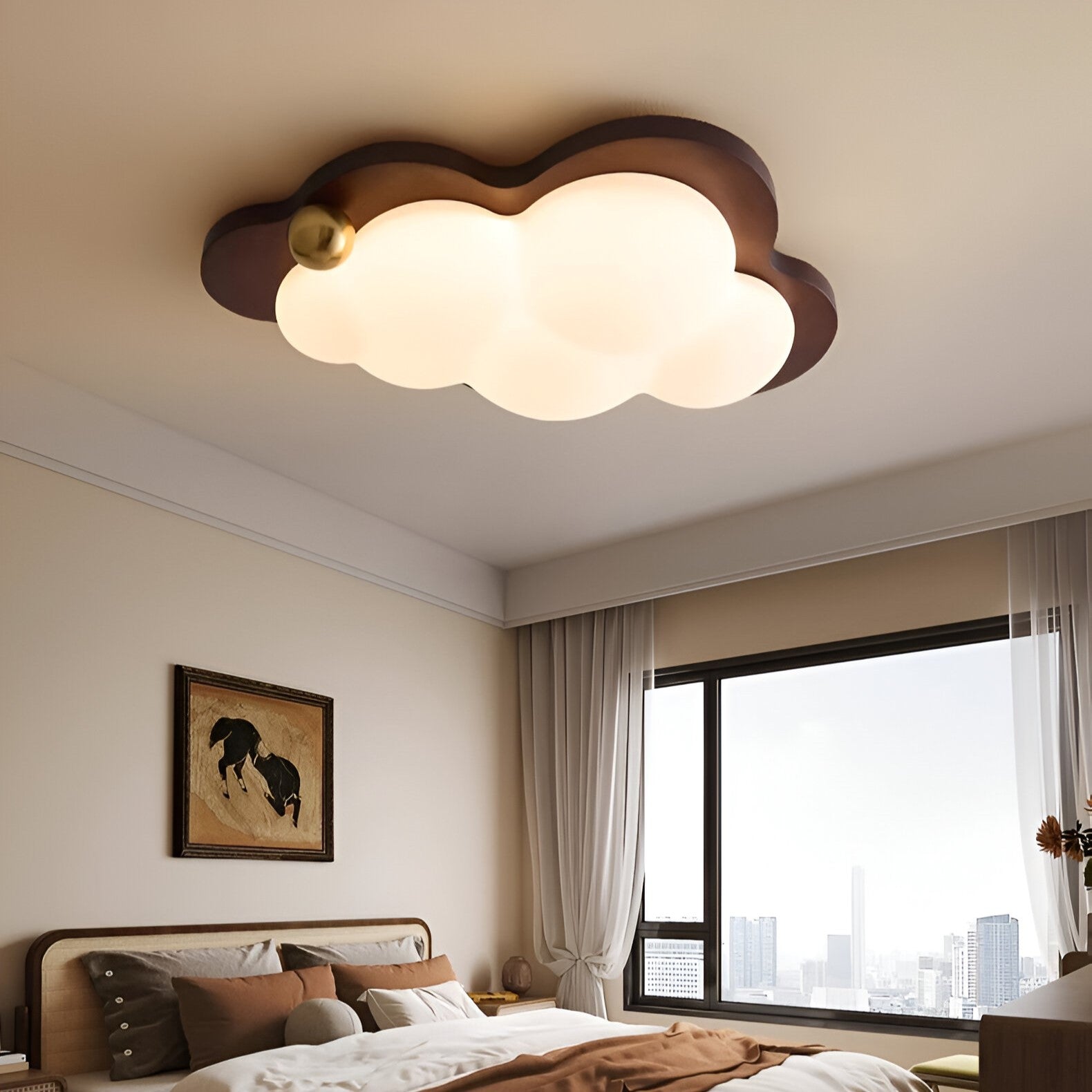 Lumière de plafond en bois crème rétro nuage rêveur