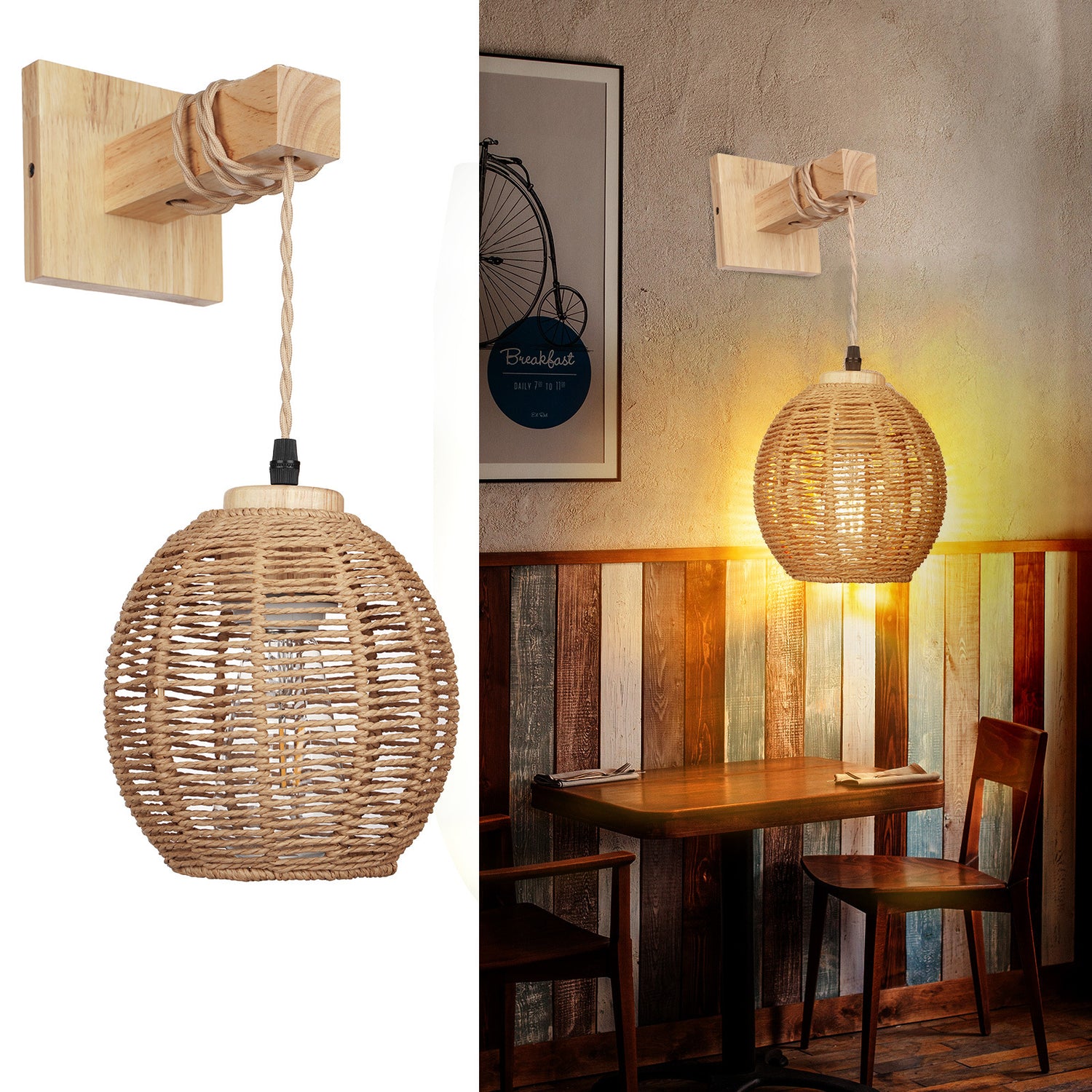 Retro Hand-Woven Paper Rope Wall Lamp