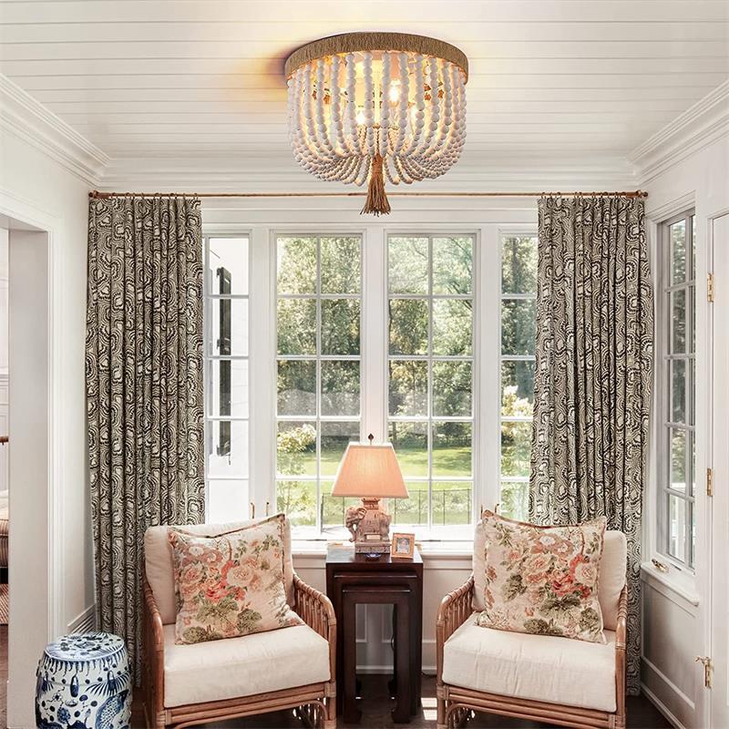 Isla Beaded Bowl Bohemian Wood Ceiling Light