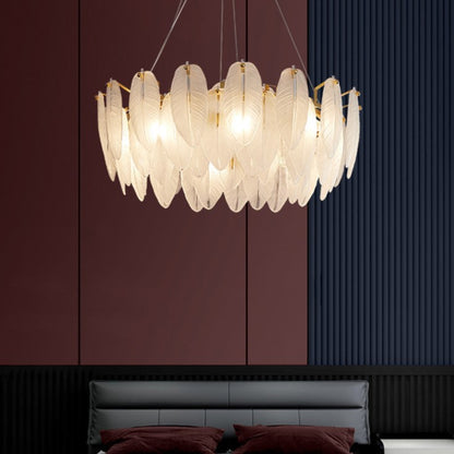 Luxury Gold Glass Feather Chandelier