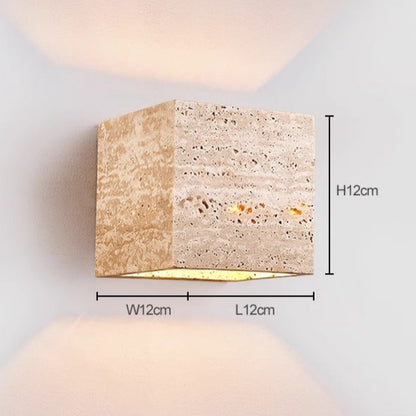 Lume Minimalist Stone Travertine Cube Wall Light