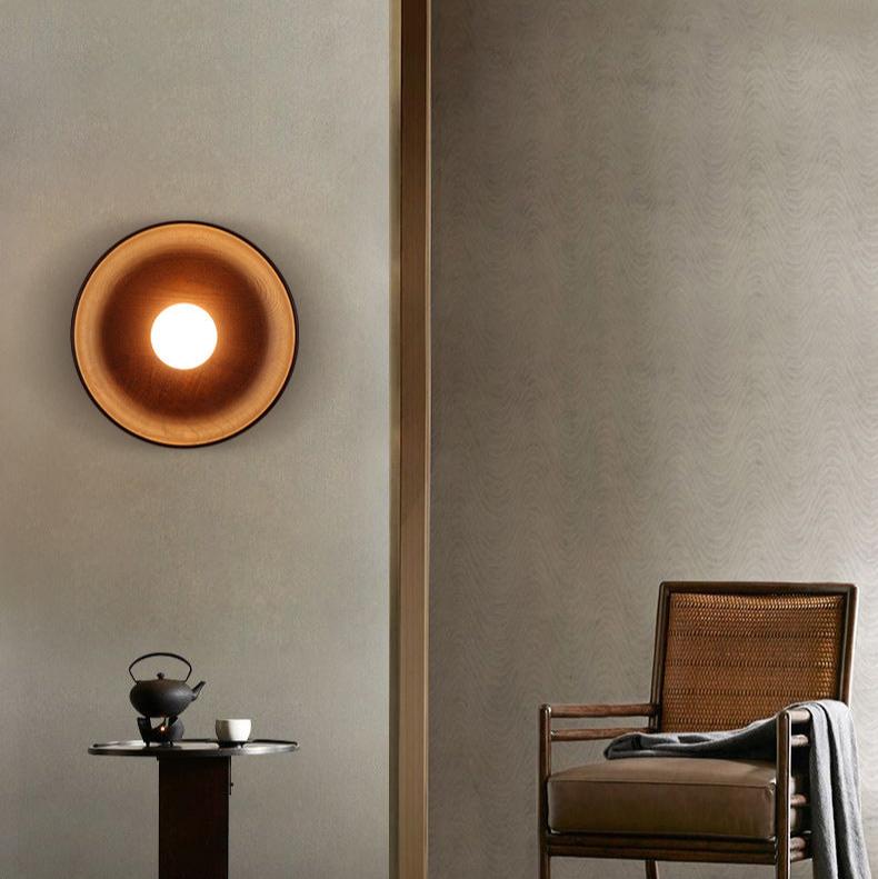 Solid Wood Circle Wall Lamp