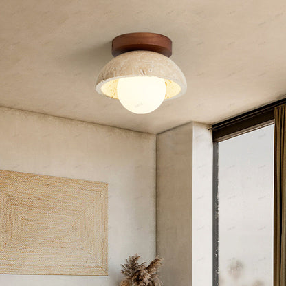 Boho Style Bowl-Shaped Natural Travertine Wall Light