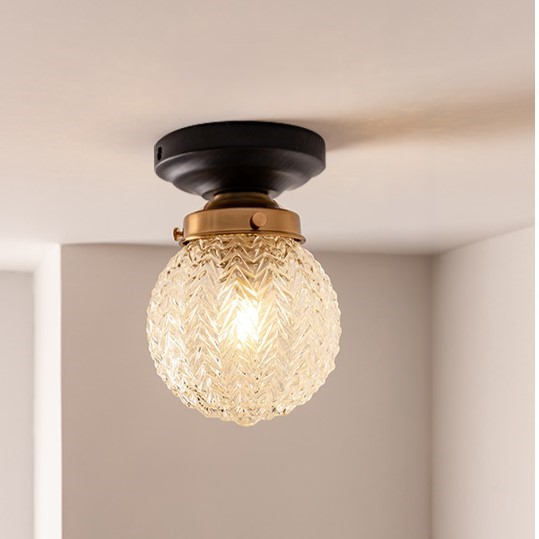 Retro Style Carved Glass Spherical Lumidora Ceiling Lamp