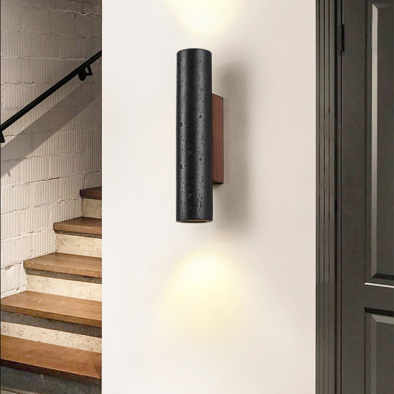 Minimalist Black Tube Stone Wall Lamp