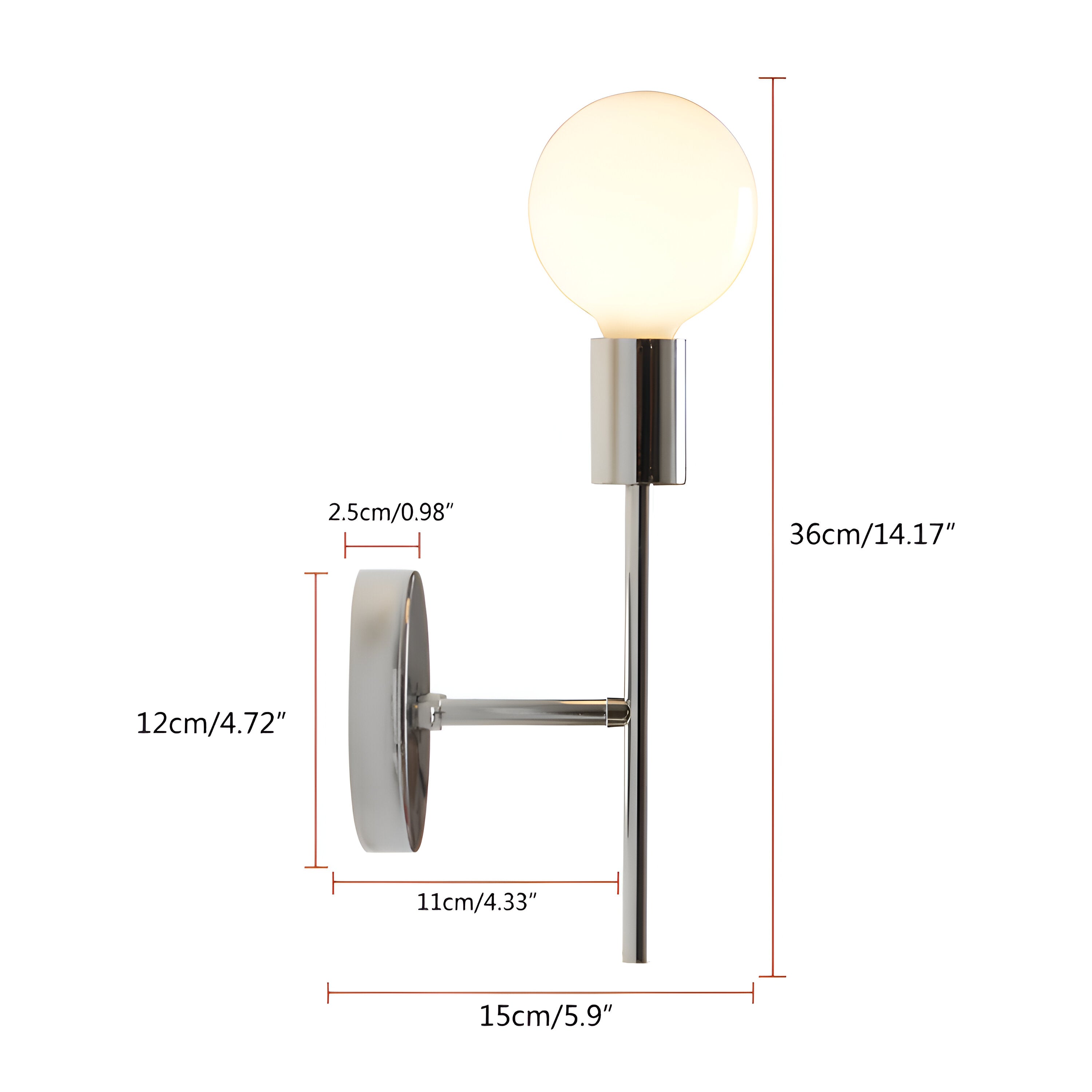 Lampada da parete a testa singola senza paralume in stile retrò