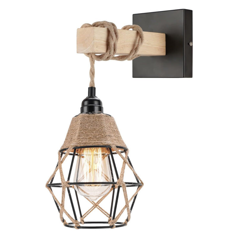 Retro Diamond-Shaped Hemp Rope Wall Lamp