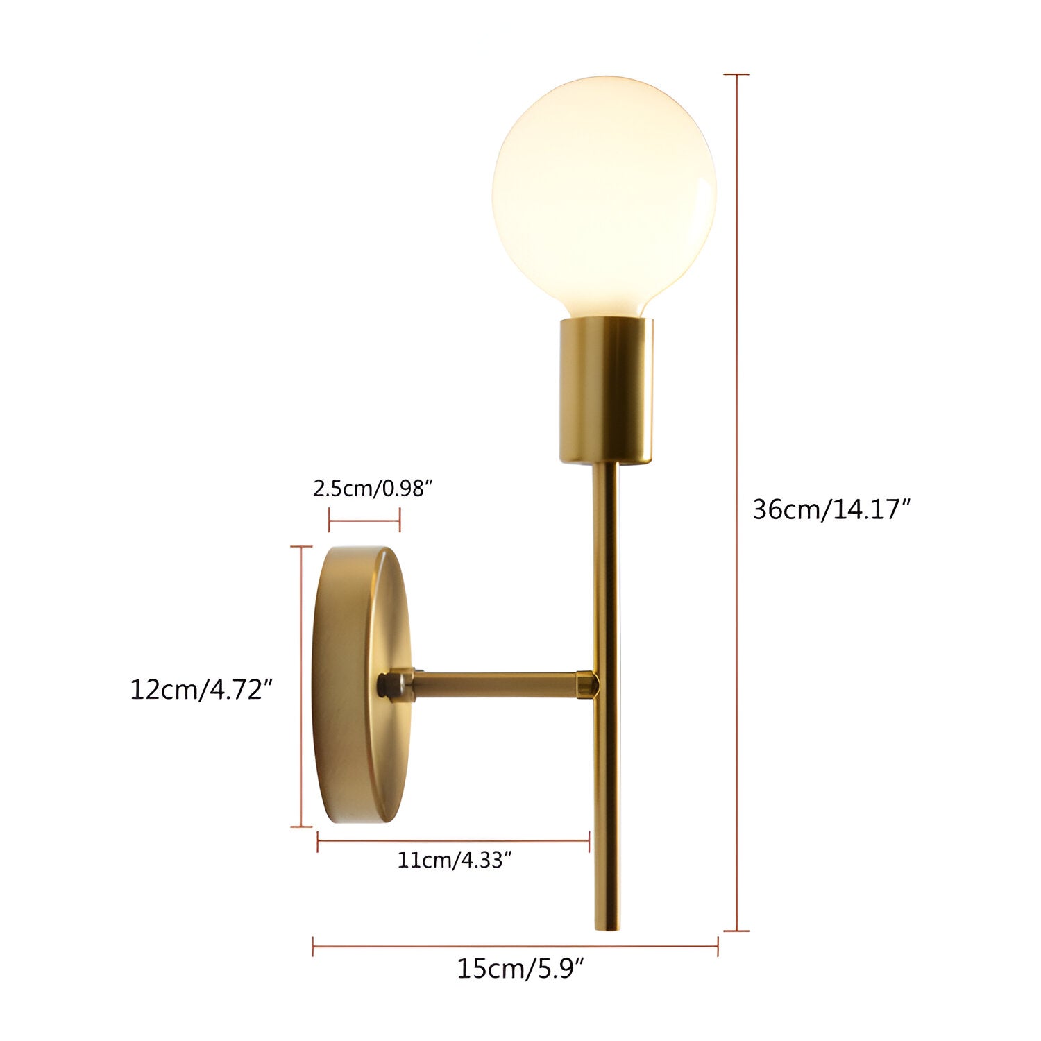 Lámpara de pared de una sola cabeza sin sombra de estilo retro