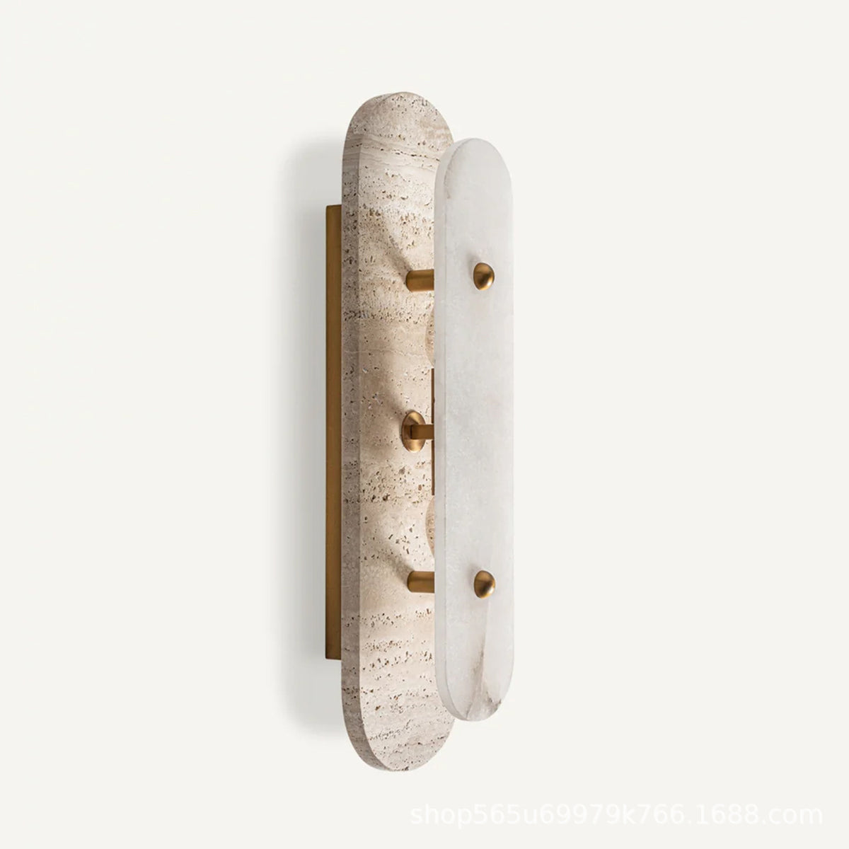 Sigrid Japandi Travertine Wall Light lit side view
