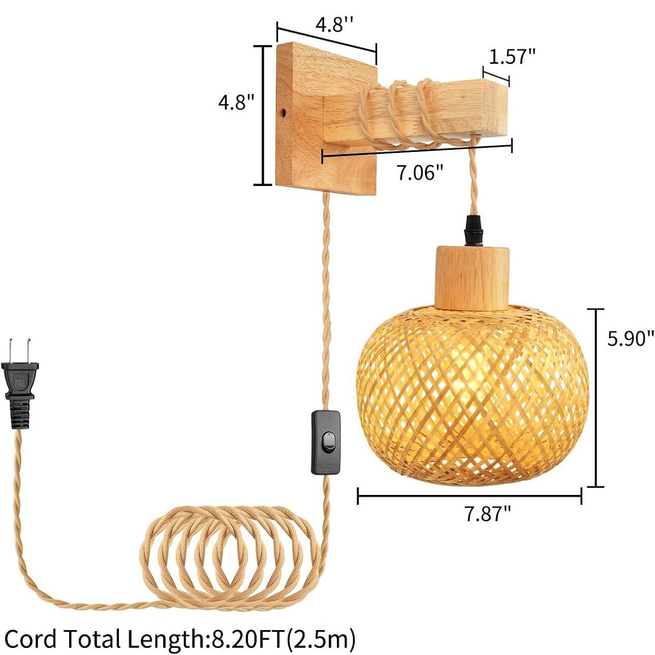 Lámpara de pared de bambú tejida a mano con LED retro