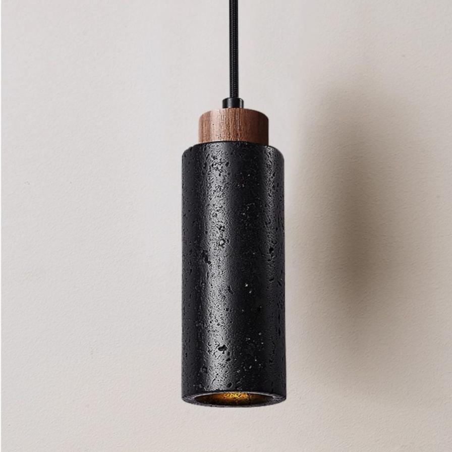 Original Medieval Black Travertine Stone Pendant Lamp