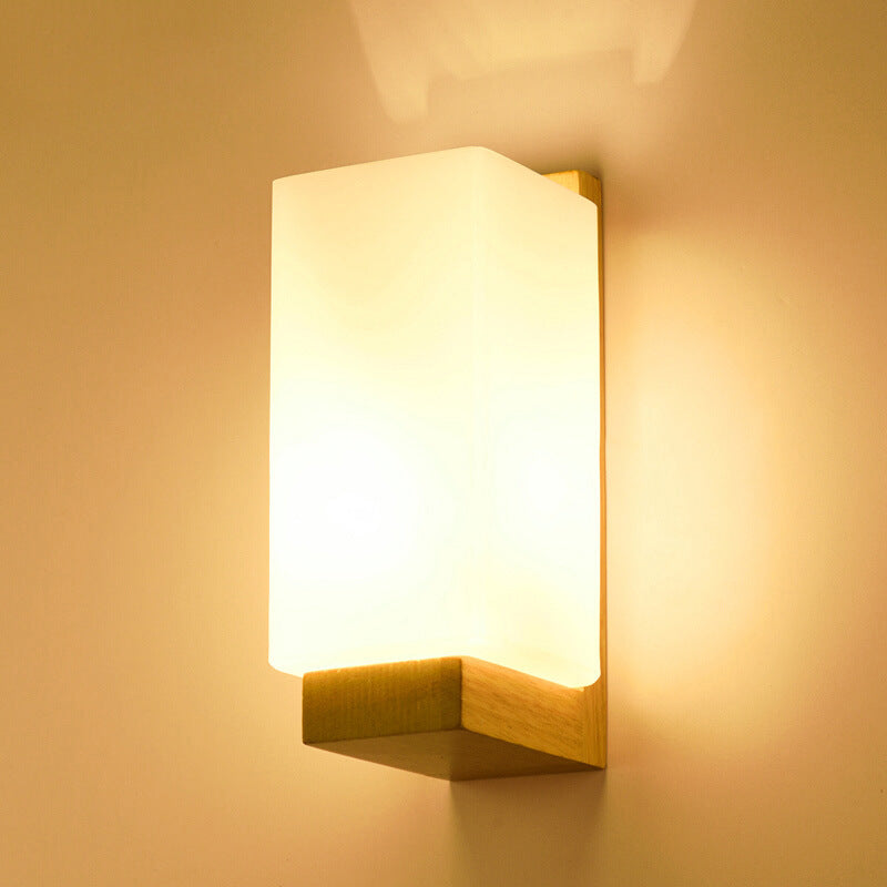 Nordic Wood Glass Shade Wall Lamp