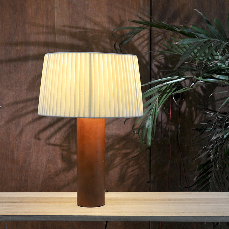 Lampe de table LED avec abat-jour en tissu vintage en bois massif