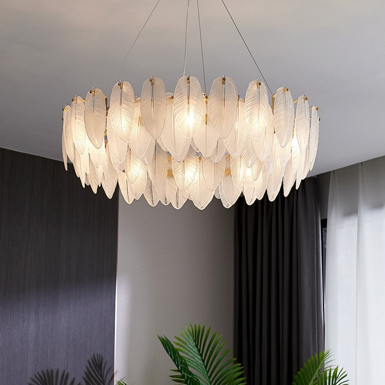 Luxury Gold Glass Feather Chandelier