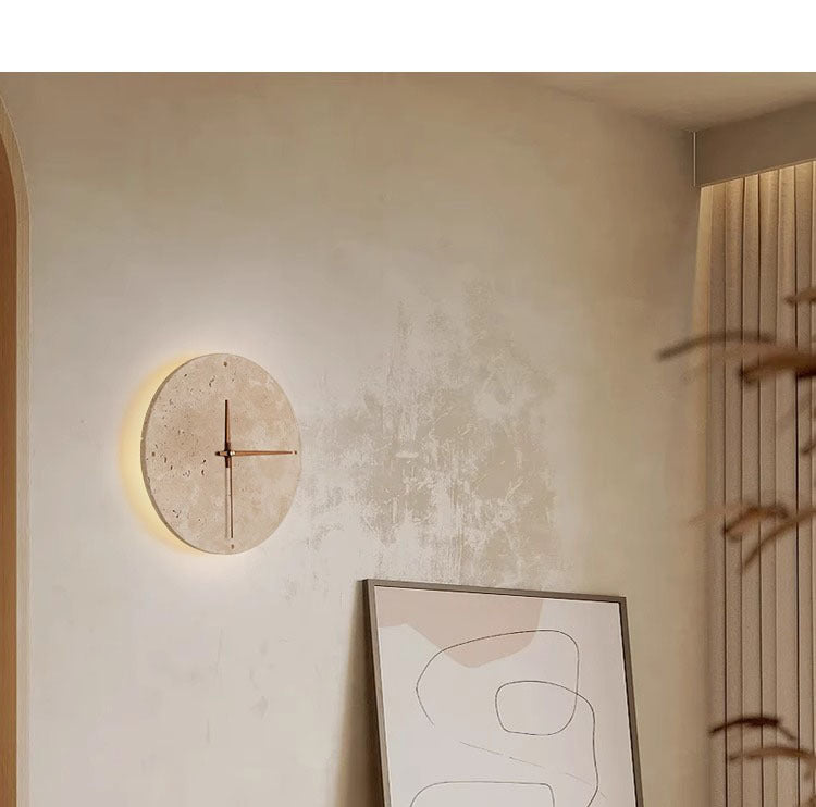 Wabi-Sabi Style Creative Travertine Clock Wall Lamp