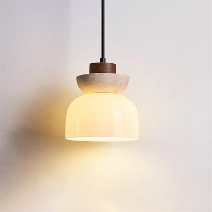 Angelina Japandi Travertine Glass Pendant Light