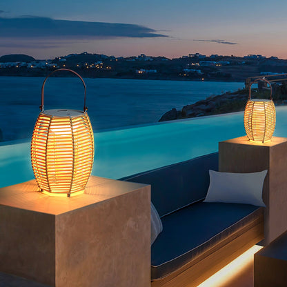 Lampada da tavolo wireless da esterno in rattan creativo retrò