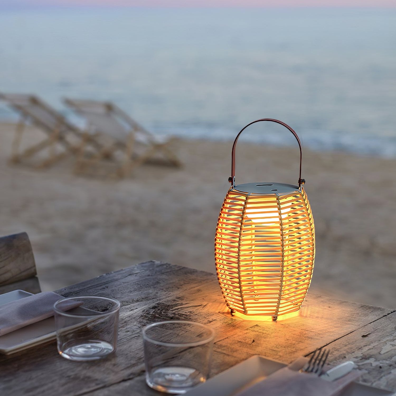 Lampada da tavolo wireless da esterno in rattan creativo retrò