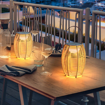 Lampada da tavolo wireless da esterno in rattan creativo retrò